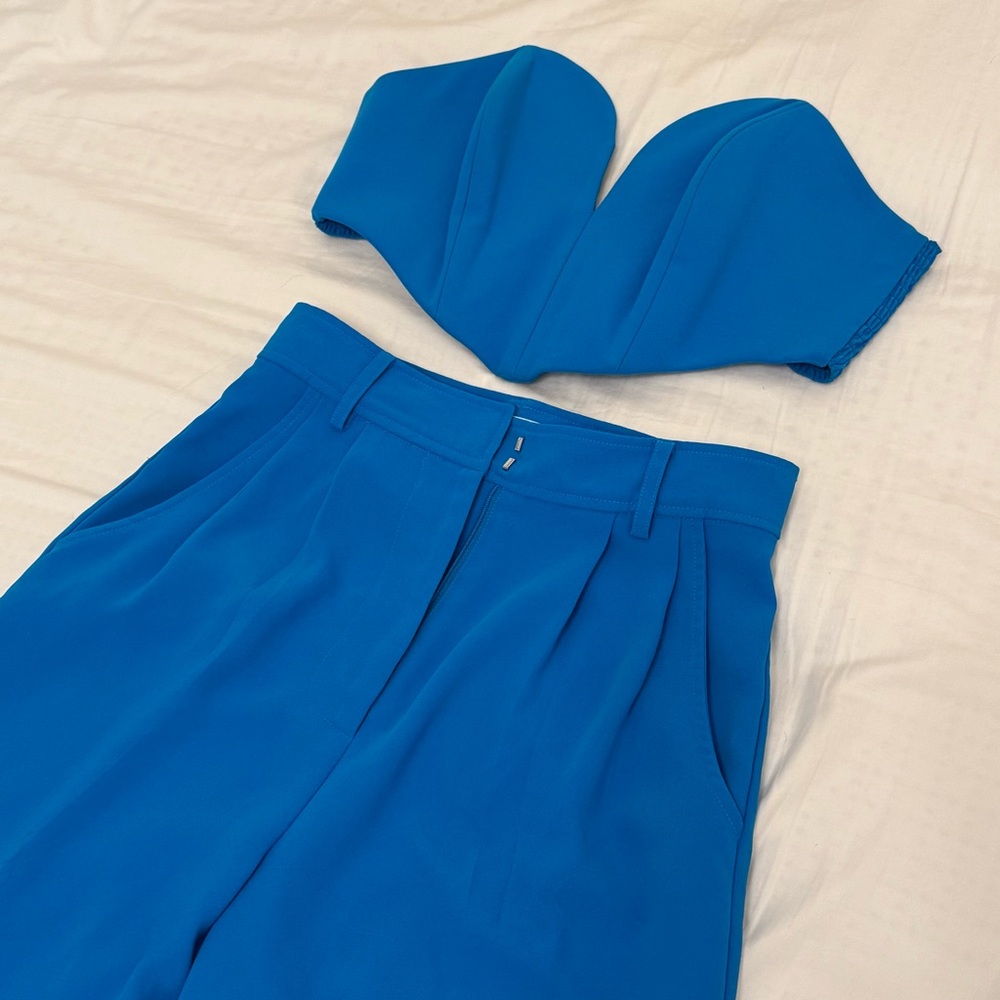 Revolve Amanda Uprichard Sky Blue Set Jane Flare Pants Cherri Crop Top - Picture 7 of 15
